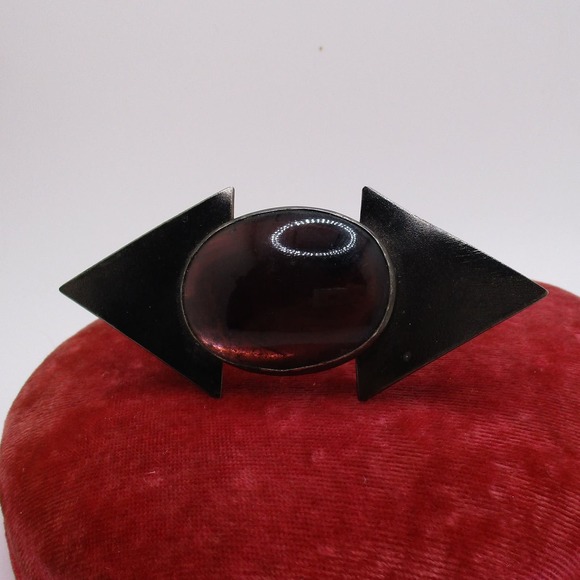 Vintage Tulla Booth Sterling Silver Modernist Purple Stone Triangle Brooch - Picture 8 of 10